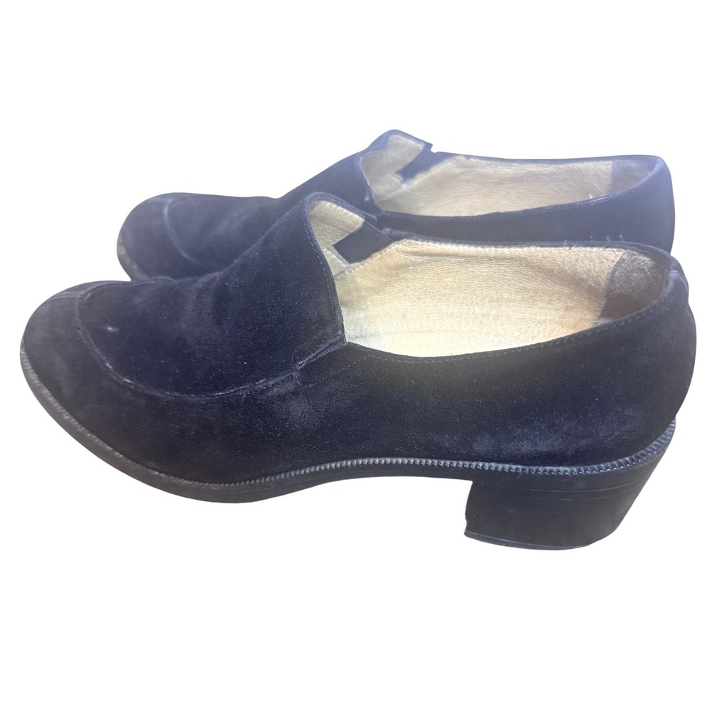 Joan & David Too Black Suede Block Heel Loafers Handmade Italy Vibram Sole 7.5M